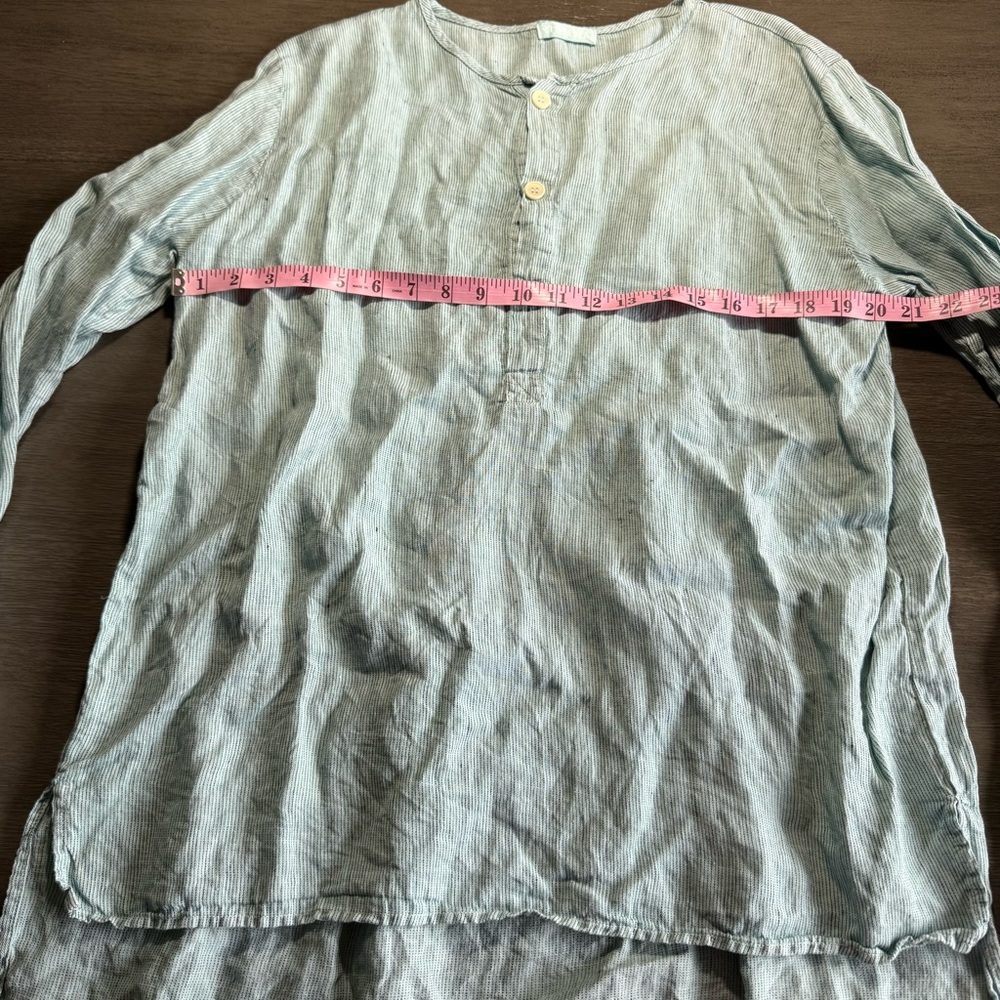 CP Shades 100% Linen Blue Henley Tunic Blouse L - Picture 10 of 11